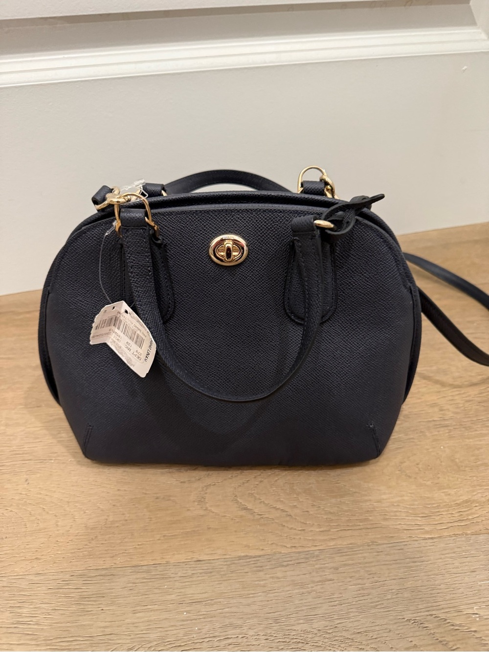 Coach Pebbled Leather Crossbody Satchel in Navy